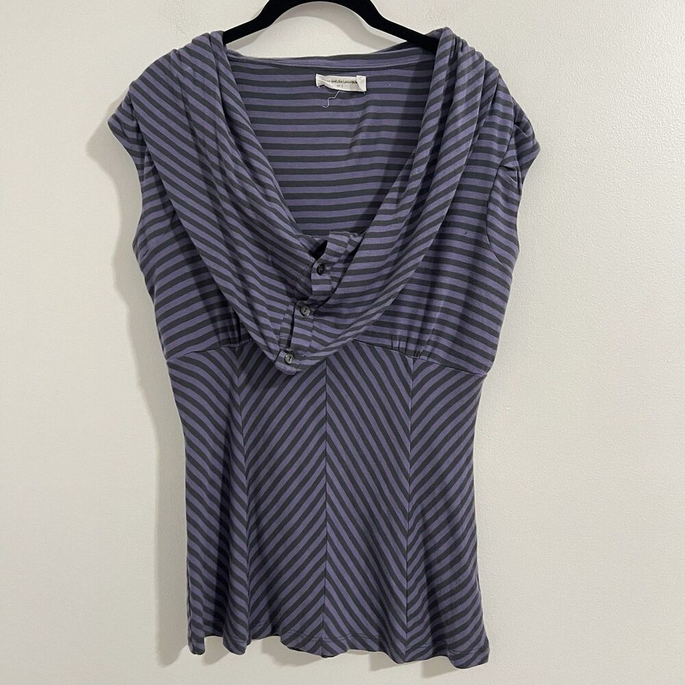 Pilcro Striped Draped Top Size S Purple Gray Whimsigoth Cap Sleeve Y2K Witchy